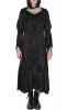 Longue robe gothique mdival en velours noir, bordures brodes et laage