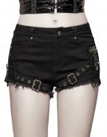 Short en jeans noir avec mailles, sangles et engrenages, steampunk rock, Punk Rave