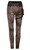 Pantalon marron trou avec ceinture, sangles et poches noirs, steampunk, Punk Rave