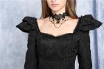 STEAMPUNK STORY JW042 Black top embroidered lace shoulder pieces royal vampire baroque gothic