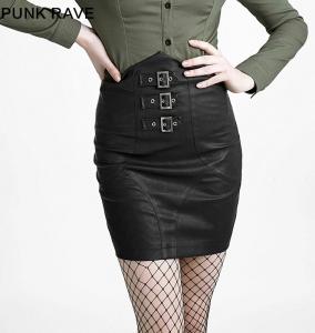 Mini jupe noire taille haute, sangles et laages pinup militaire Punk Rave 2