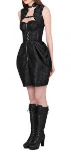 Robe corset gothique steampunk brocart noir avec bolro et sangles 2