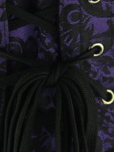 Serre taille violet fonc  motif floral noir et baleines spirals en mtal 1