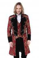 Royal red jacket with golden brocades, buttons and chains, elegant aristocrat