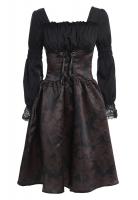 Robe marron et noire, motifs baroques, laage et manches bouffantes, steampunk gothique